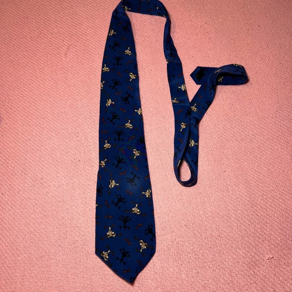 Vintage 1996 Warner Bros Wile E Coyote Silk Tie Blue Looney Tunes BAM Print